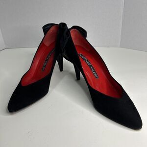 VTG Martinez Valero Women's Suede Size 6 B Black/Red Kitten Heels W/ Bows Spain